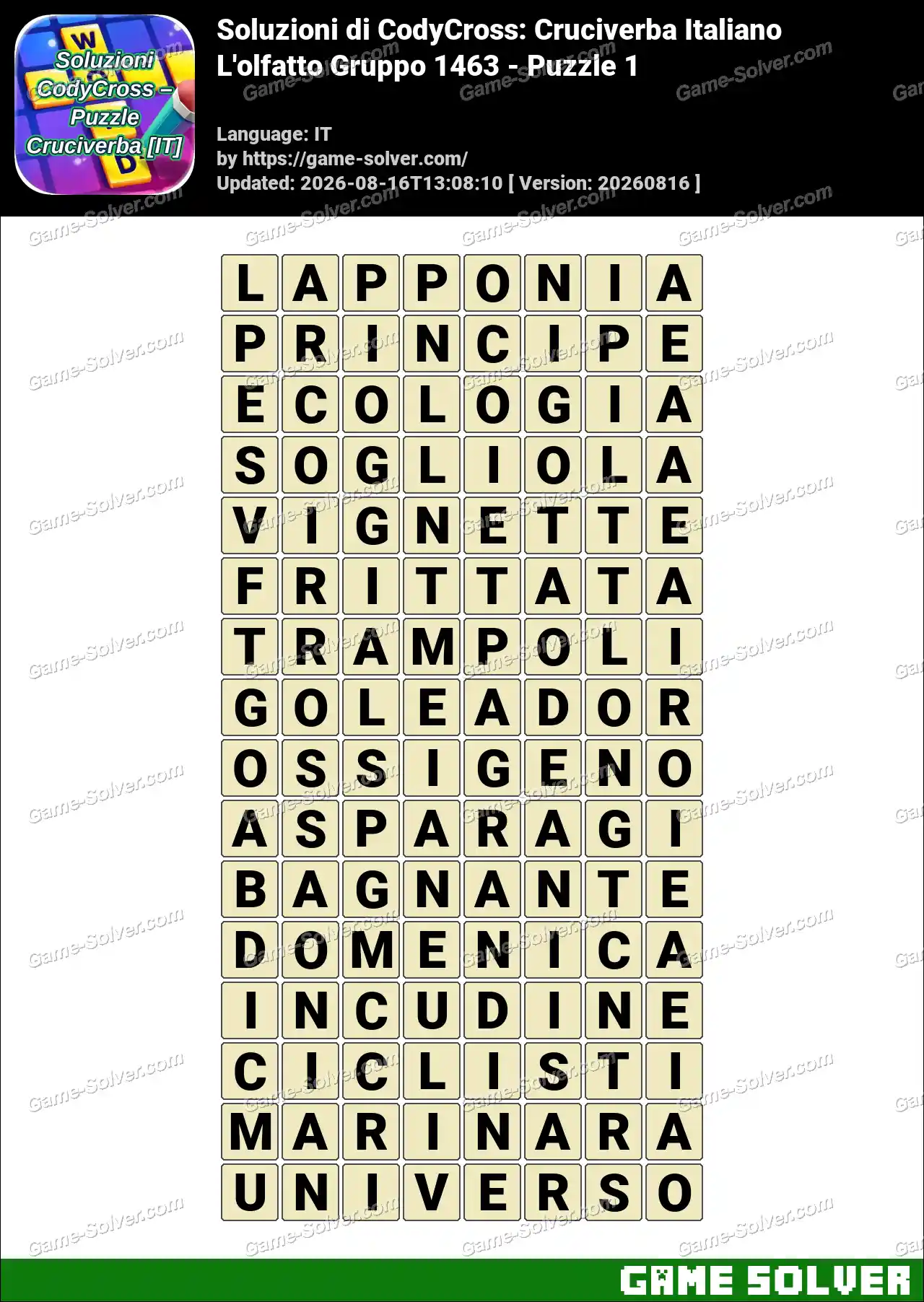 Soluzioni di CodyCross: Cruciverba Italiano L’olfatto Gruppo 1463 – Puzzle 1